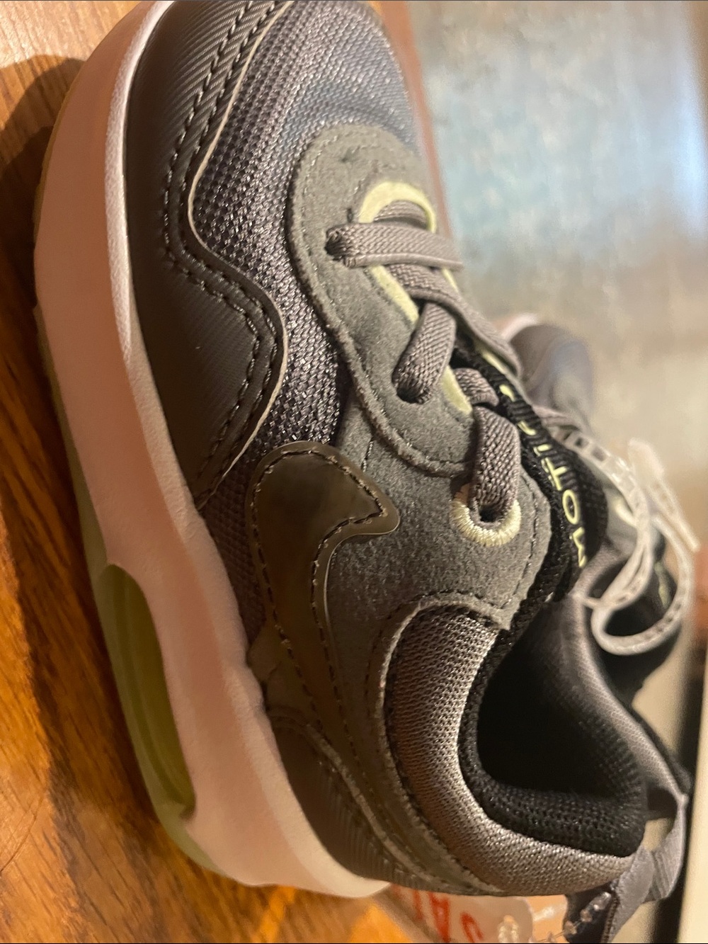 Nike Airmax Motif Kids Olive Gray and lime Low-Top Sneakers - Picture 3 of 6